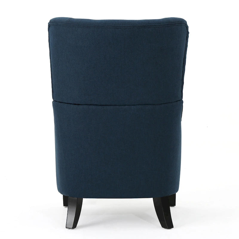 Fauteuil d'appoint à dossier haut avec revêtement tissé, assise en mousse et ressorts ensachés, pieds en bois de bouleau, bleu marine