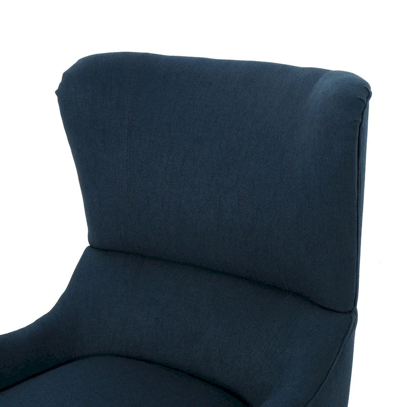 Fauteuil d'appoint à dossier haut avec revêtement tissé, assise en mousse et ressorts ensachés, pieds en bois de bouleau, bleu marine