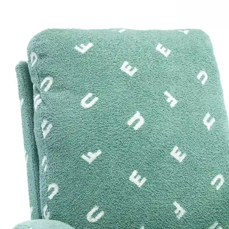 Fauteuil à bascule de nurserie à dossier haut en bouclette avec poches latérales et patins en bois massif vert