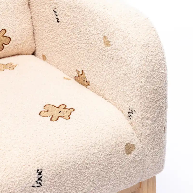 Fauteuil à bascule de nurserie à dossier haut en bouclette avec poches latérales et patins en bois massif vert