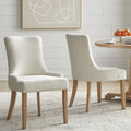 Chaise de salle à manger capitonnée à dossier haut avec tissu aspect lin et pieds en hévéa Crème