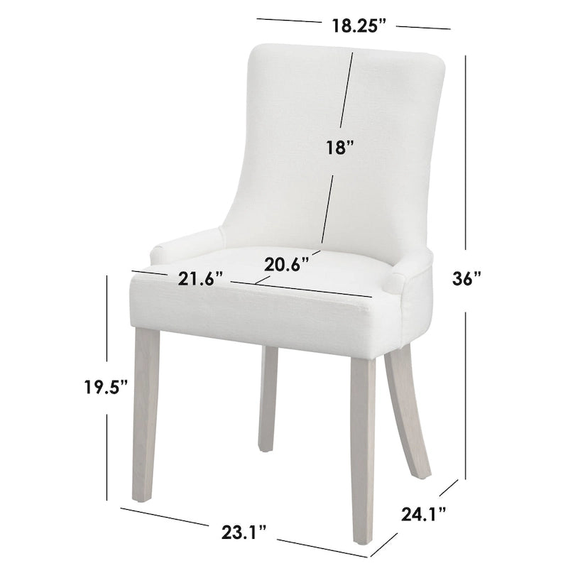 Chaise de salle à manger capitonnée à dossier haut avec tissu aspect lin et pieds en hévéa Crème