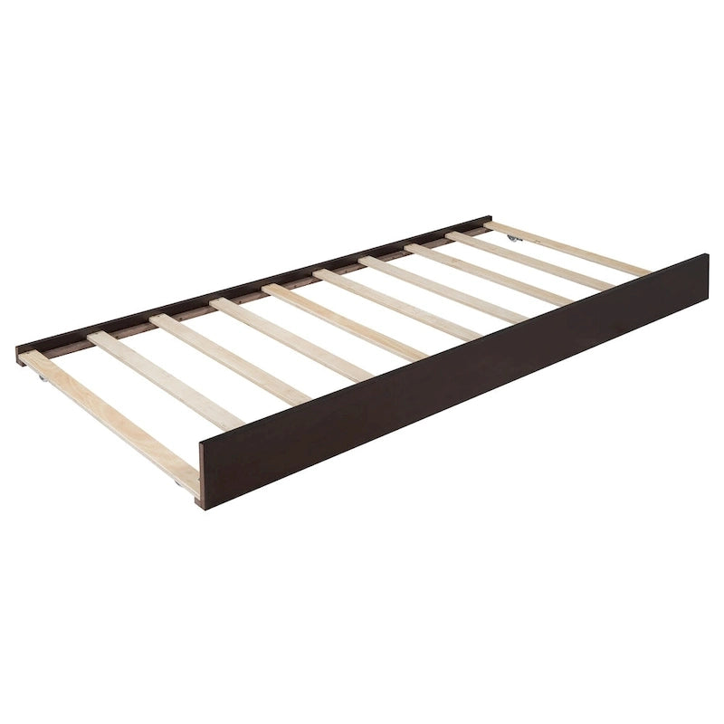 Lit plateforme grand format avec tête de lit en similicuir, montants en laiton courbés, 2 tiroirs de rangement et lit gigogne coulissant blanc