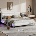 Lit plateforme rembourré en PU King Size avec bandes lumineuses LED RGB Beige