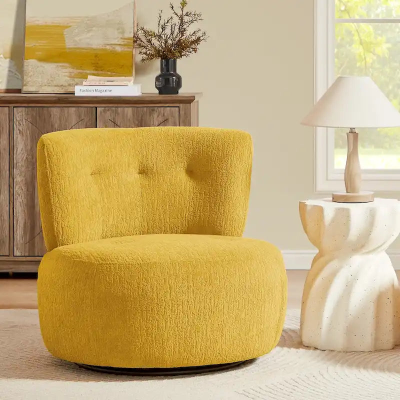 Fauteuil d'appoint pivotant rond en velours jacquard avec dossier capitonné vert
