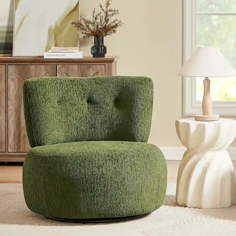 Fauteuil d'appoint pivotant rond en velours jacquard avec dossier capitonné vert
