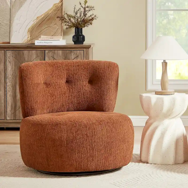 Fauteuil d'appoint pivotant rond en velours jacquard avec dossier capitonné vert