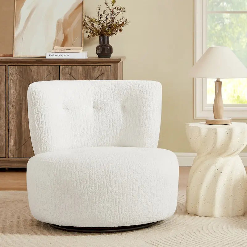 Fauteuil d'appoint pivotant rond en velours jacquard avec dossier capitonné vert