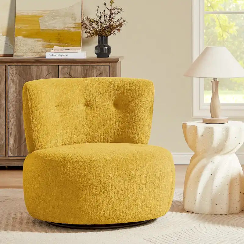 Fauteuil d'appoint pivotant rond en velours jacquard avec dossier capitonné vert