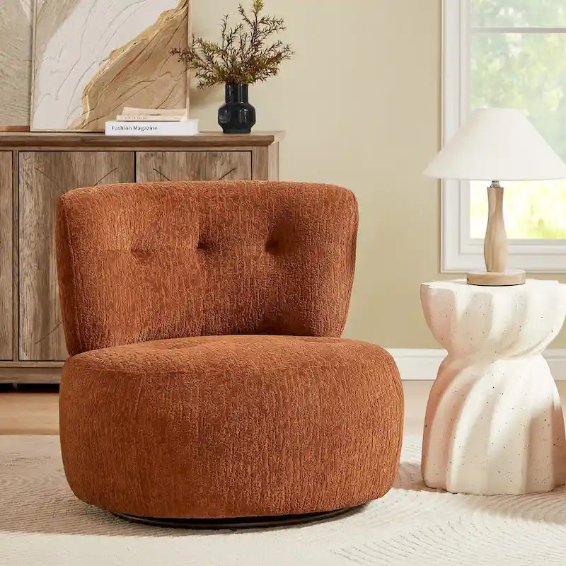 Fauteuil d'appoint pivotant rond en velours jacquard avec dossier capitonné vert