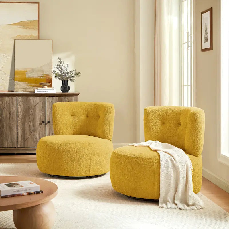 Fauteuil d'appoint pivotant rond en velours jacquard avec dossier capitonné vert