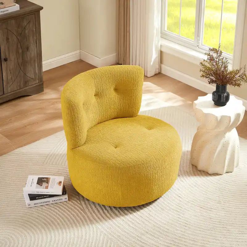 Fauteuil d'appoint pivotant rond en velours jacquard avec dossier capitonné vert