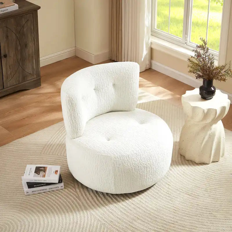 Fauteuil d'appoint pivotant rond en velours jacquard avec dossier capitonné vert