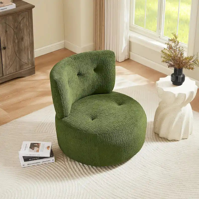 Fauteuil d'appoint pivotant rond en velours jacquard avec dossier capitonné vert
