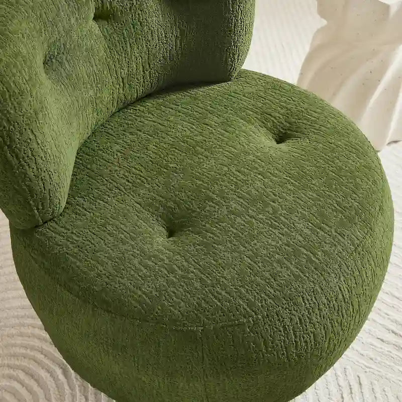 Fauteuil d'appoint pivotant rond en velours jacquard avec dossier capitonné vert