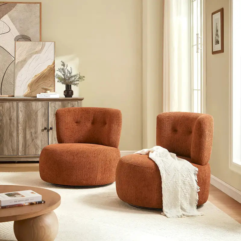 Fauteuil d'appoint pivotant rond en velours jacquard avec dossier capitonné vert