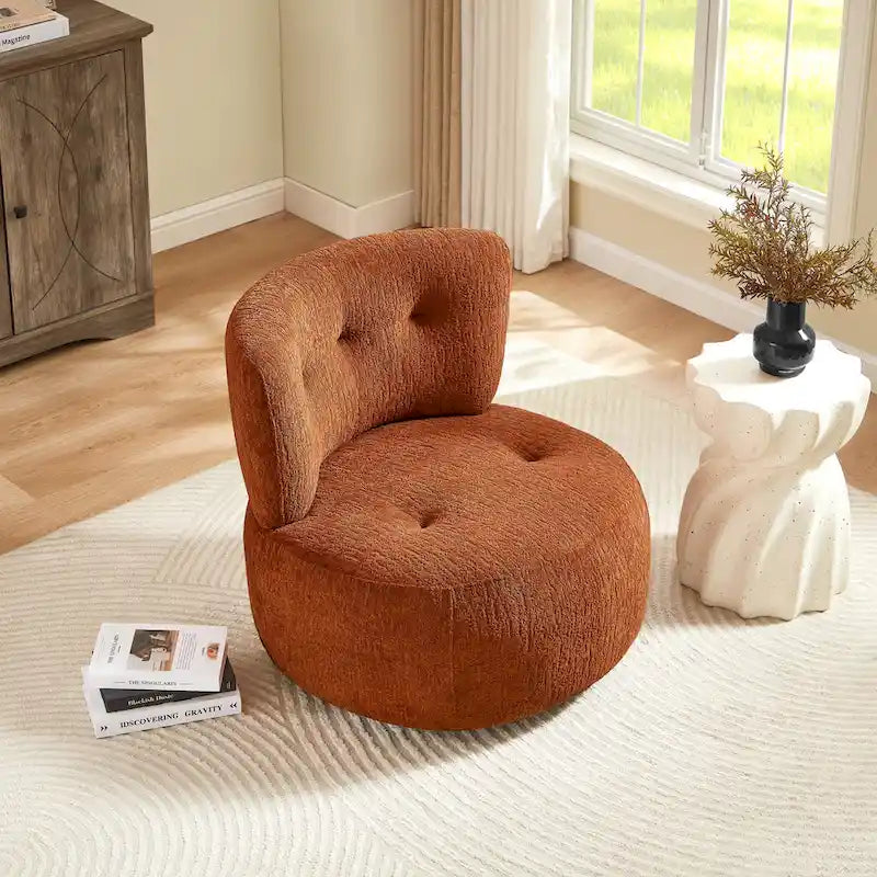 Fauteuil d'appoint pivotant rond en velours jacquard avec dossier capitonné vert
