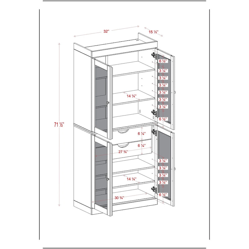 Armoire de cuisine modulaire en bois massif avec portes vitrées, étagères réglables et 2 tiroirs, couleur sarcelle