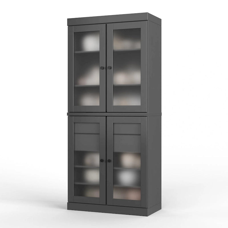 Armoire de cuisine modulaire en bois massif avec portes vitrées, étagères réglables et 2 tiroirs, couleur sarcelle