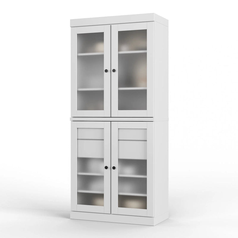 Armoire de cuisine modulaire en bois massif avec portes vitrées, étagères réglables et 2 tiroirs, couleur sarcelle