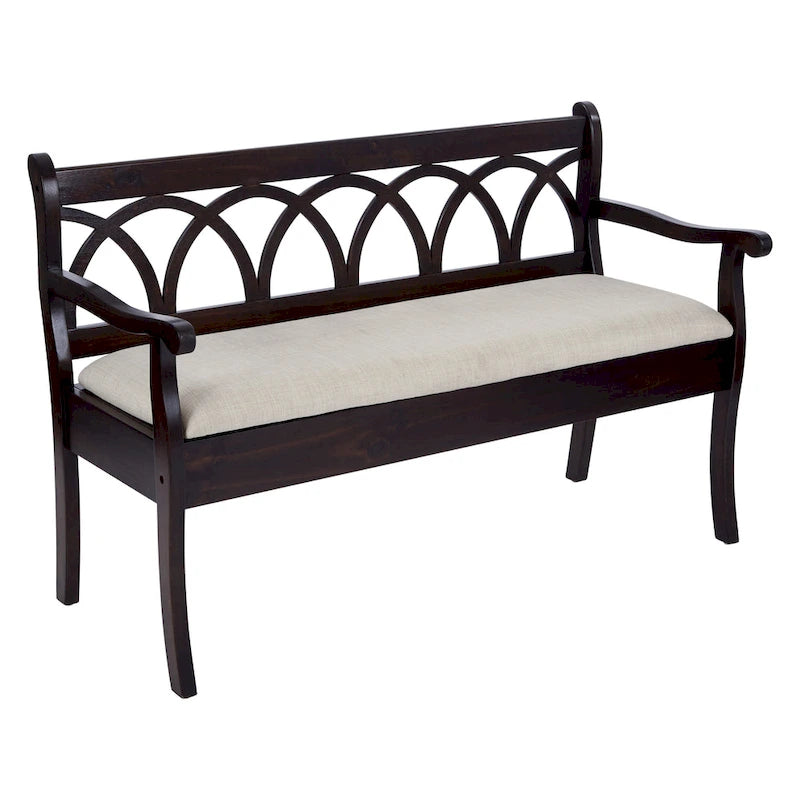 Banc de rangement d'entrée avec compartiment caché à couvercle relevable, dossier arqué et siège rembourré noir