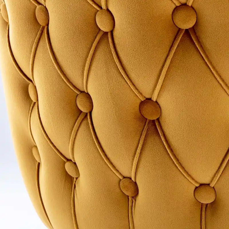 Chaise de salle à manger à oreilles en velours avec clous décoratifs et surpiqûres en losange bleues
