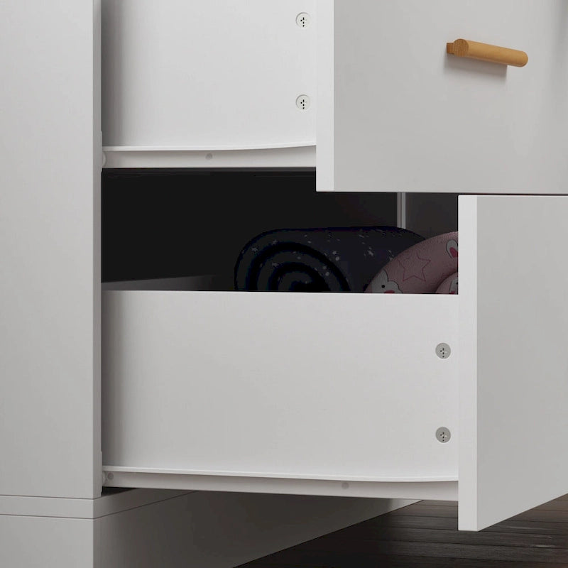 Grande Armoire-Penderie 4 Portes Autonome avec Tiroirs et Poignées en Bois Blanc