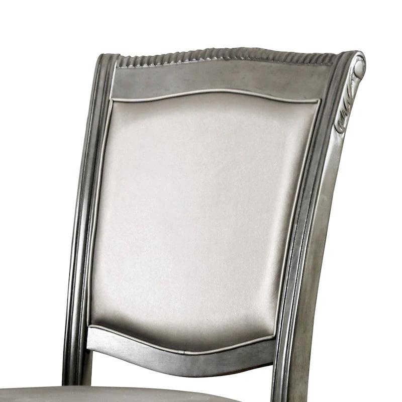 Chaise de salle à manger latérale traditionnelle en similicuir gris avec cadre en bois sculpté