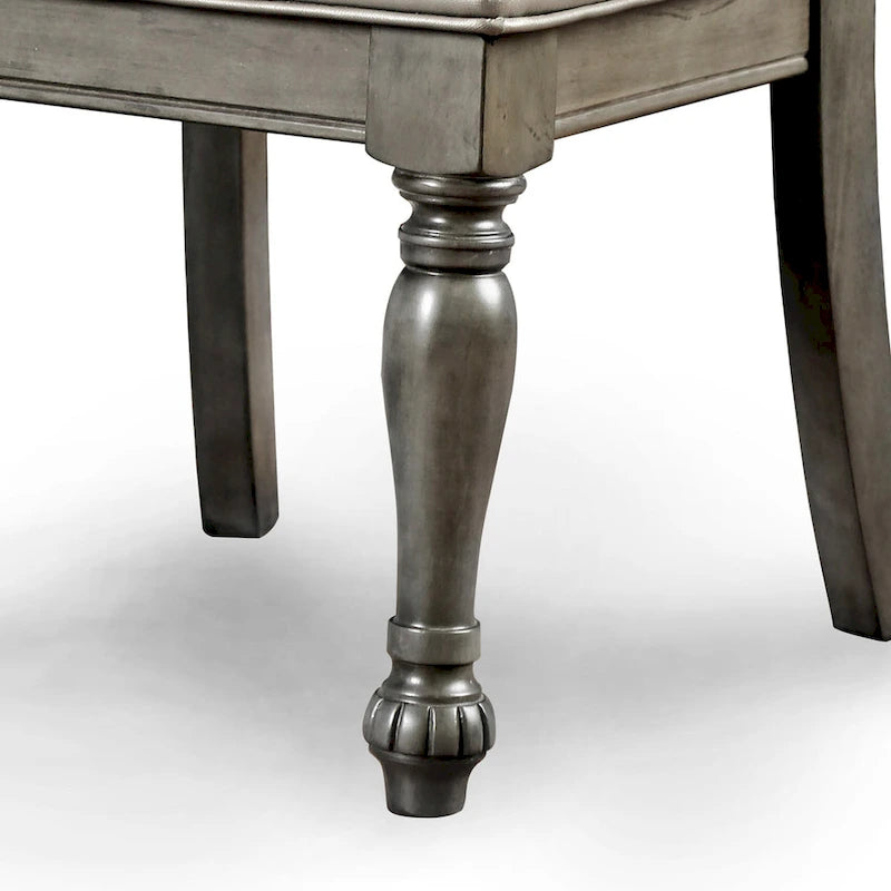 Chaise de salle à manger latérale traditionnelle en similicuir gris avec cadre en bois sculpté