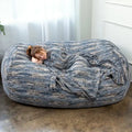 Pouf de salon géant en fausse fourrure de renard avec remplissage en mousse argenté