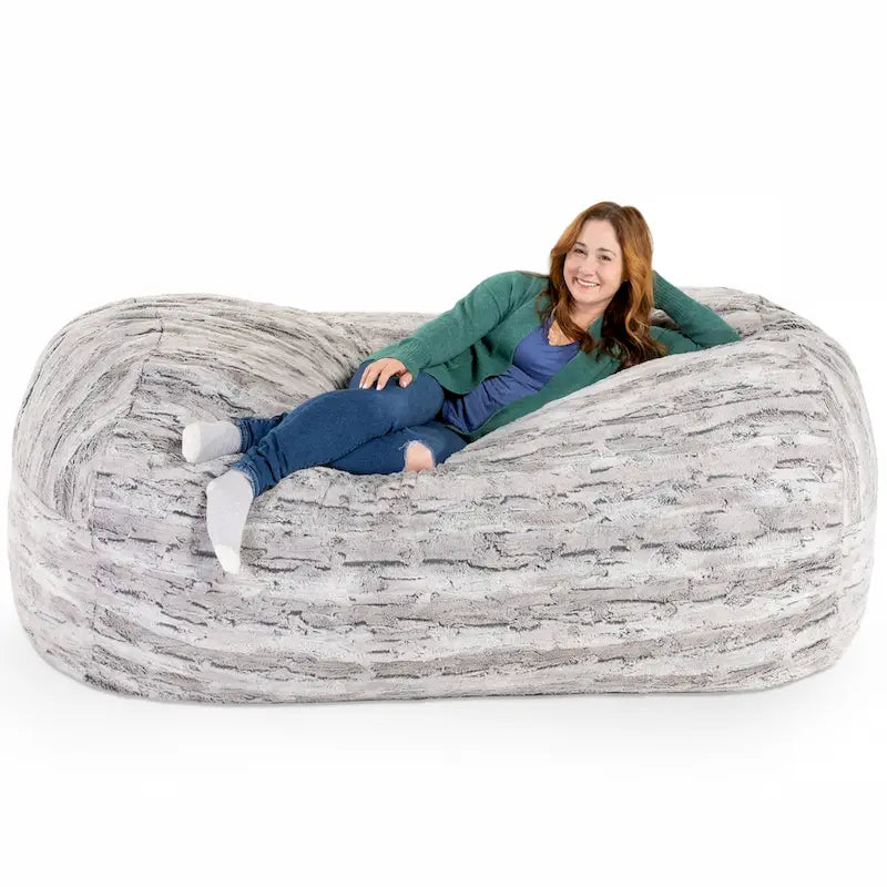 Pouf de salon géant en fausse fourrure de renard avec remplissage en mousse argenté