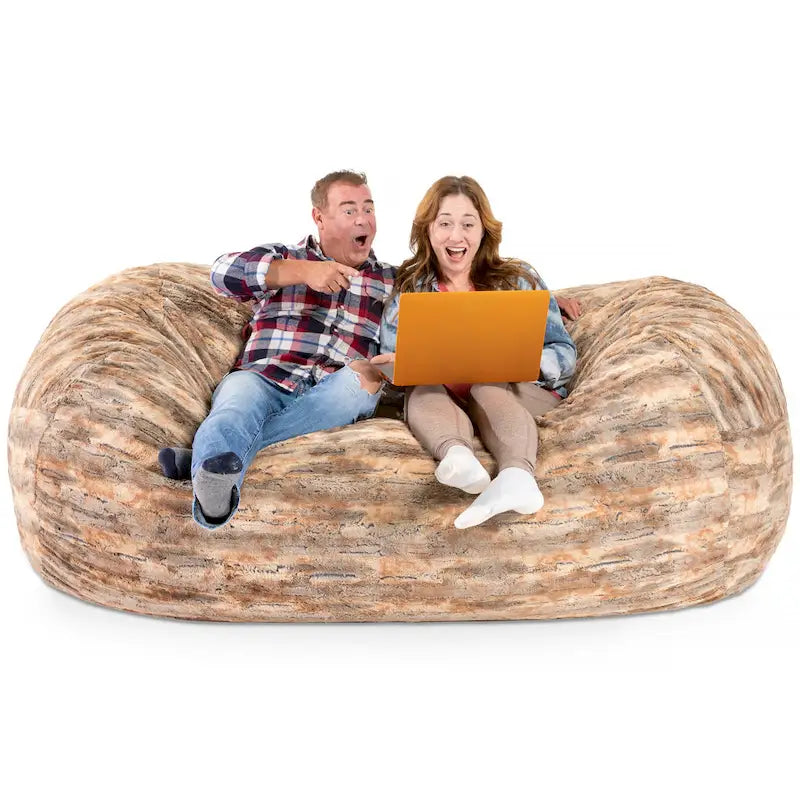 Pouf de salon géant en fausse fourrure de renard avec remplissage en mousse argenté
