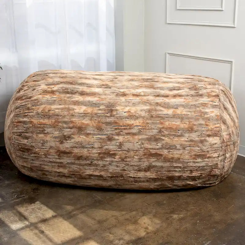 Pouf de salon géant en fausse fourrure de renard avec remplissage en mousse argenté