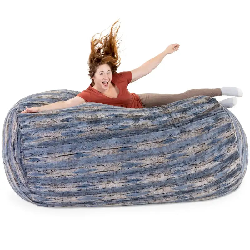 Pouf de salon géant en fausse fourrure de renard avec remplissage en mousse argenté