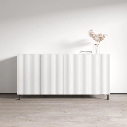 Buffet contemporain noir 4 portes mat avec pieds en métal