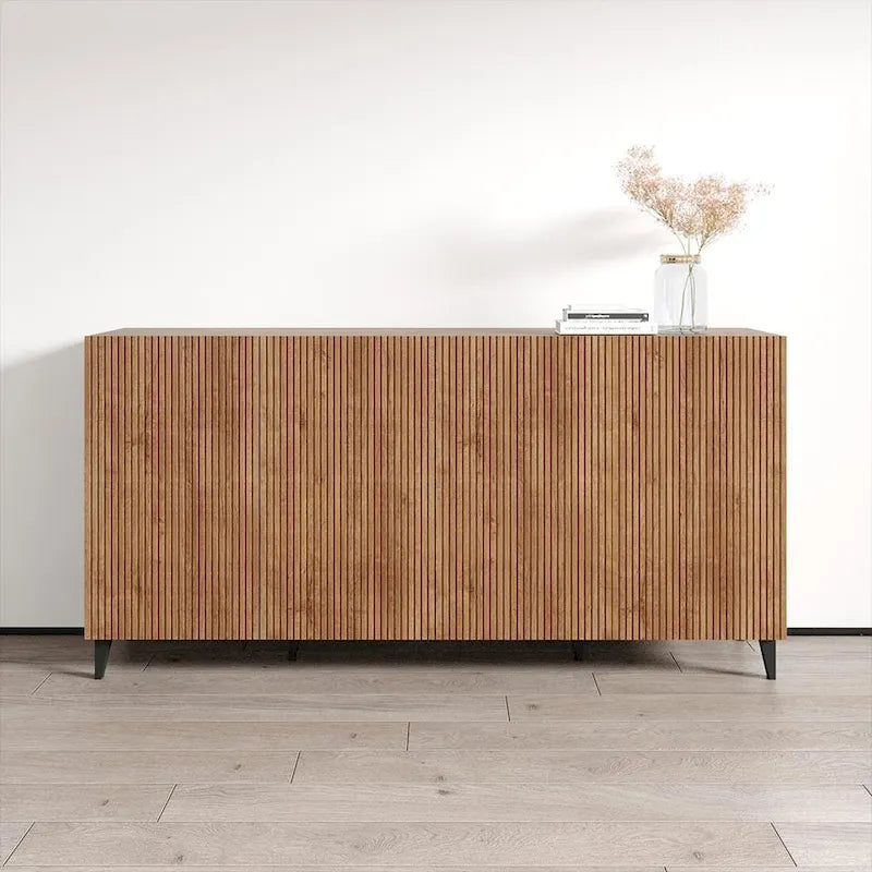 Buffet contemporain noir 4 portes mat avec pieds en métal