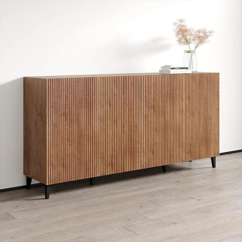 Buffet contemporain noir 4 portes mat avec pieds en métal