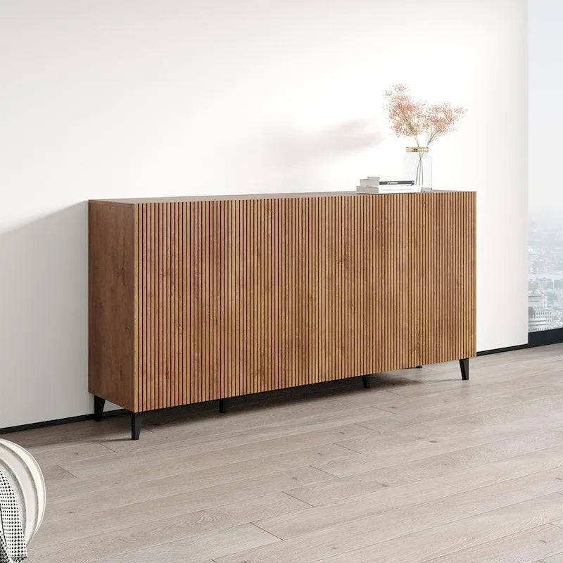 Buffet contemporain noir 4 portes mat avec pieds en métal