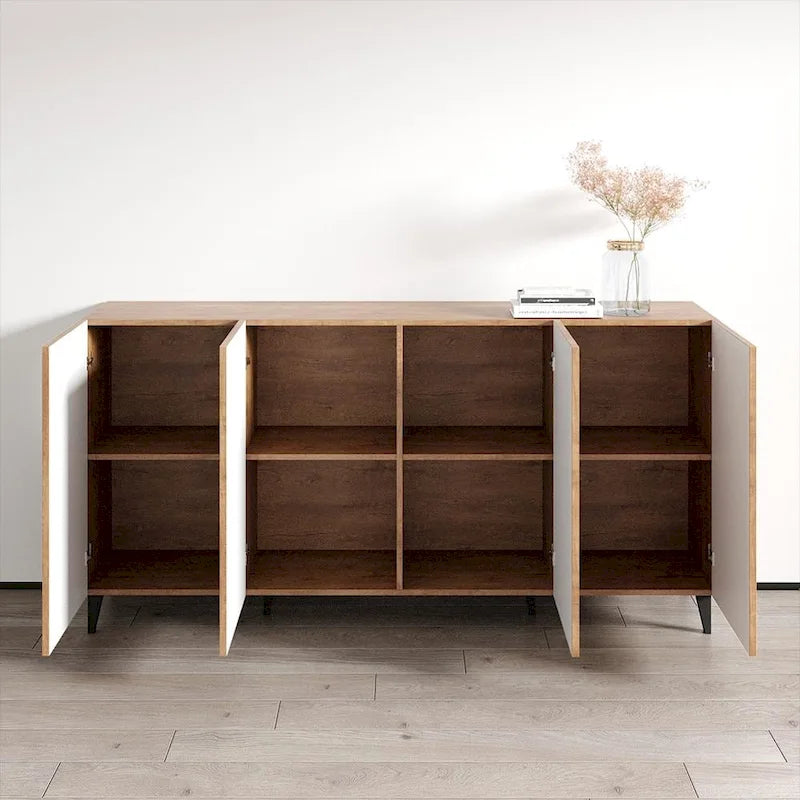 Buffet contemporain noir 4 portes mat avec pieds en métal