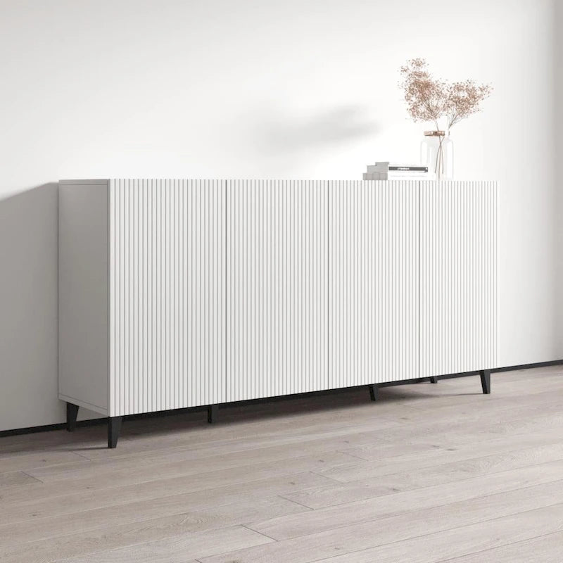 Buffet contemporain noir 4 portes mat avec pieds en métal
