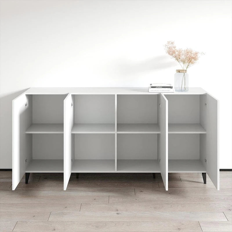 Buffet contemporain noir 4 portes mat avec pieds en métal