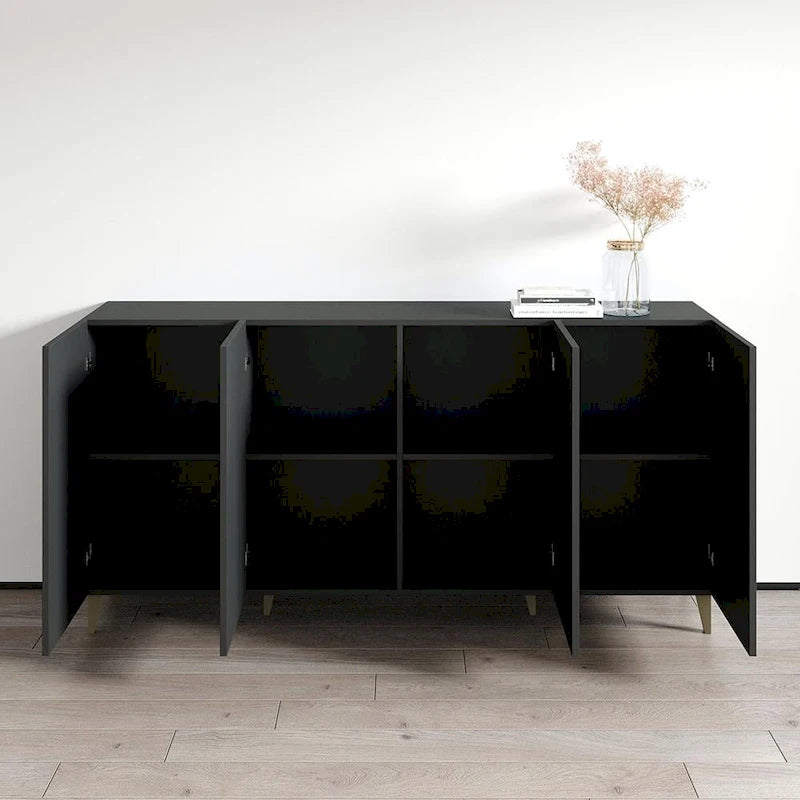 Buffet contemporain noir 4 portes mat avec pieds en métal