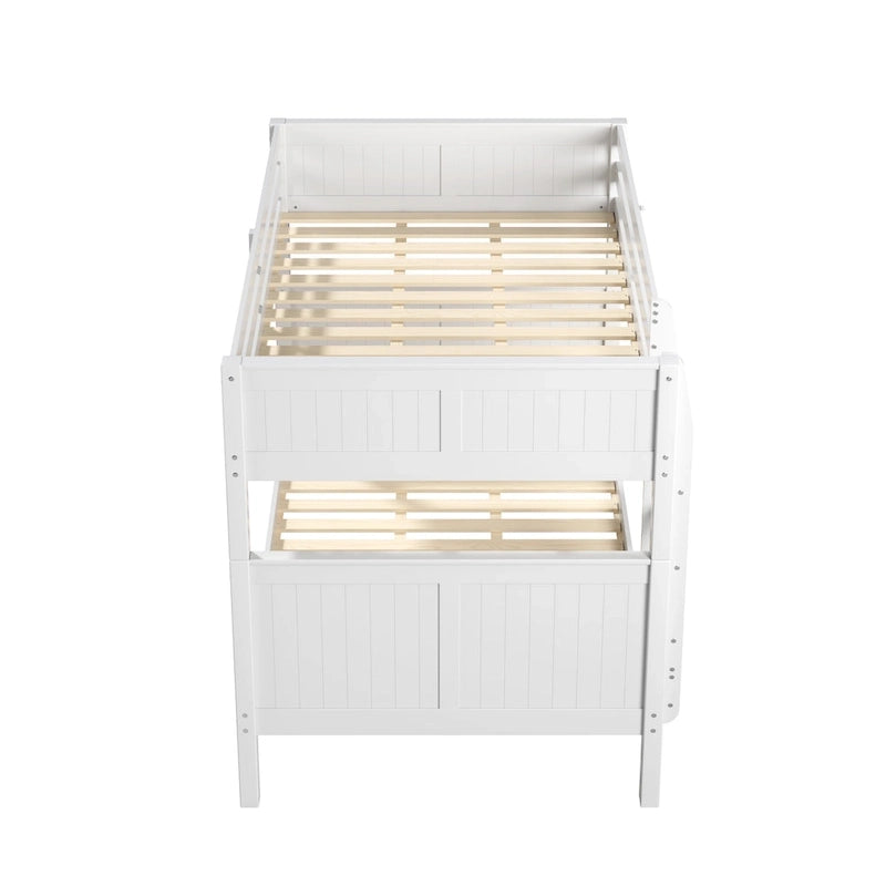 Lit superposé double en bois massif avec lit gigogne simple et tête de lit panneau blanc