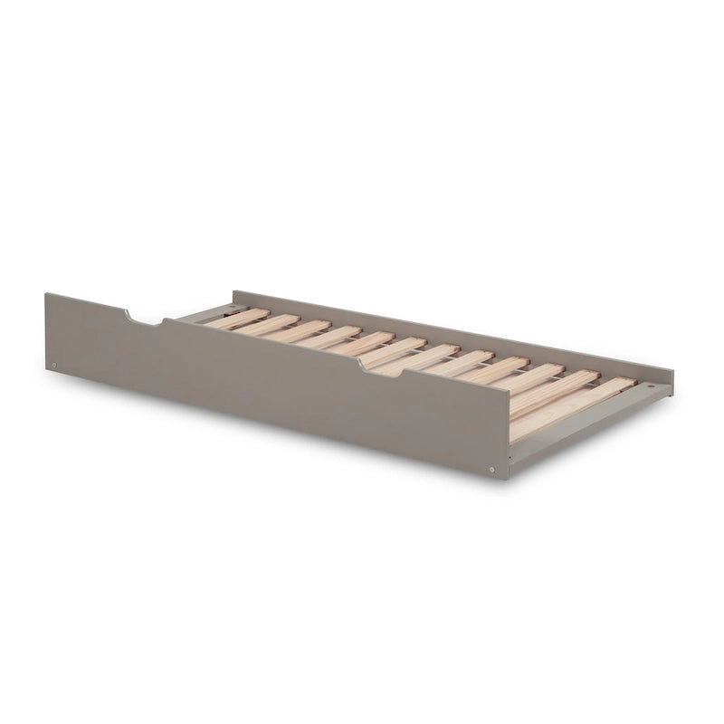 Lit superposé double en bois massif avec lit gigogne simple et tête de lit panneau blanc
