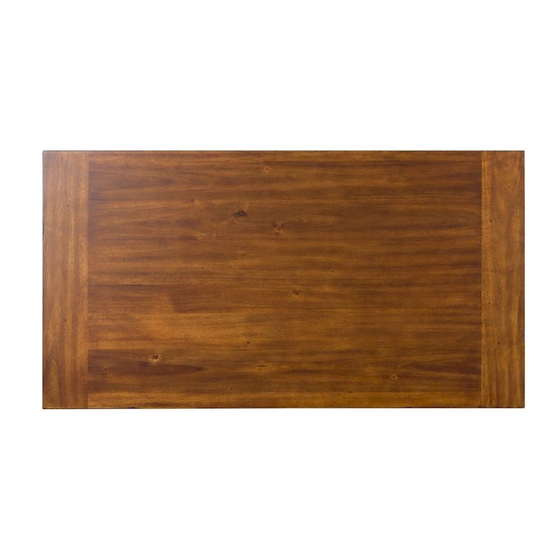 Bureau industriel avec piètement en arche en fonte, plateau plaqué acacia et 3 tiroirs marron