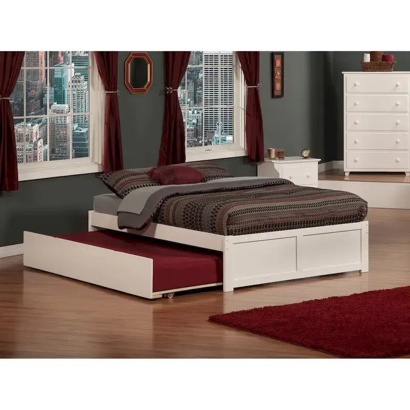 Lit plateforme King avec pied de lit à panneau, lit gigogne Twin XL et lattes en bois Noyer
