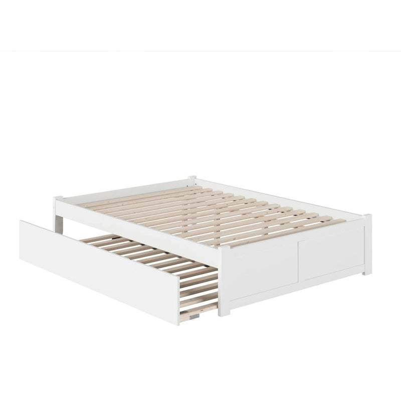 Lit plateforme King avec pied de lit à panneau, lit gigogne Twin XL et lattes en bois Noyer