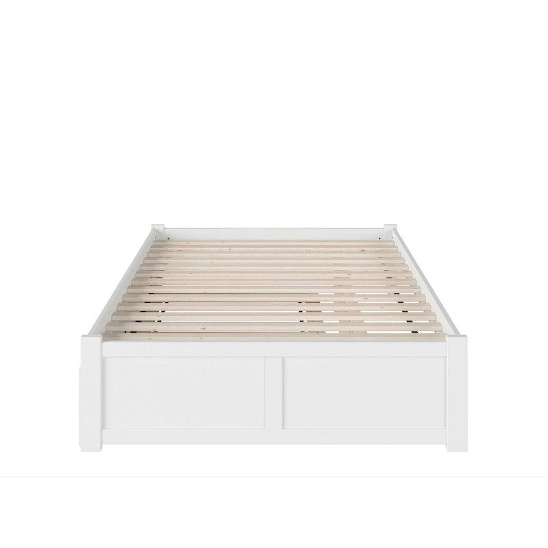 Lit plateforme King avec pied de lit à panneau, lit gigogne Twin XL et lattes en bois Noyer