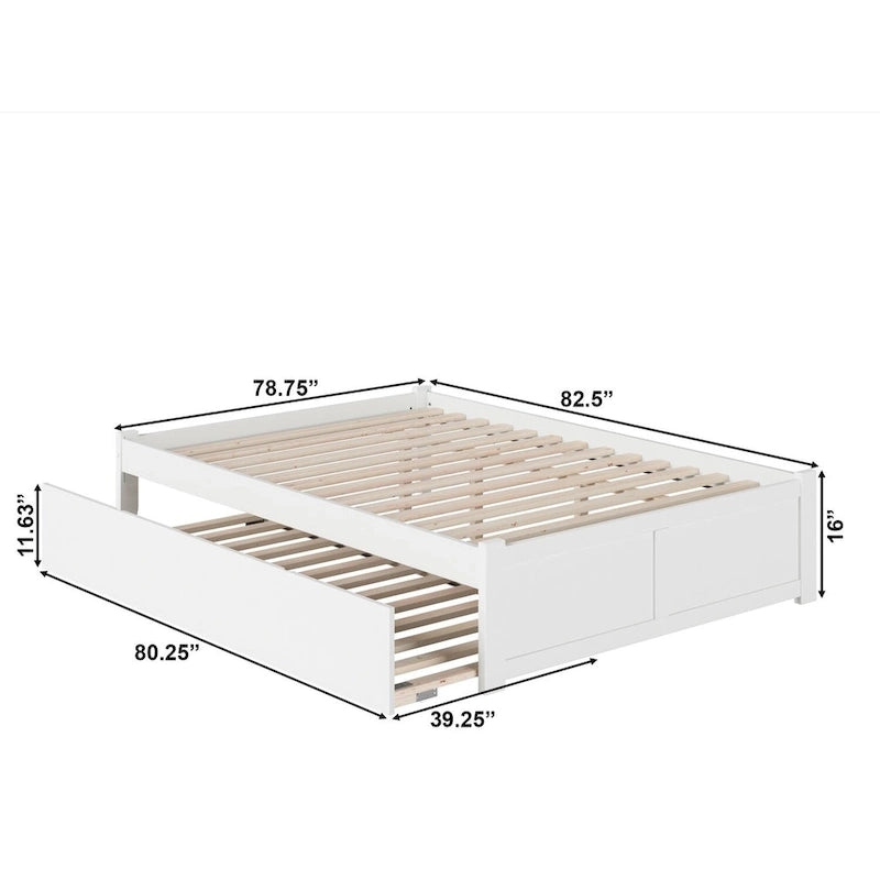 Lit plateforme King avec pied de lit à panneau, lit gigogne Twin XL et lattes en bois Noyer