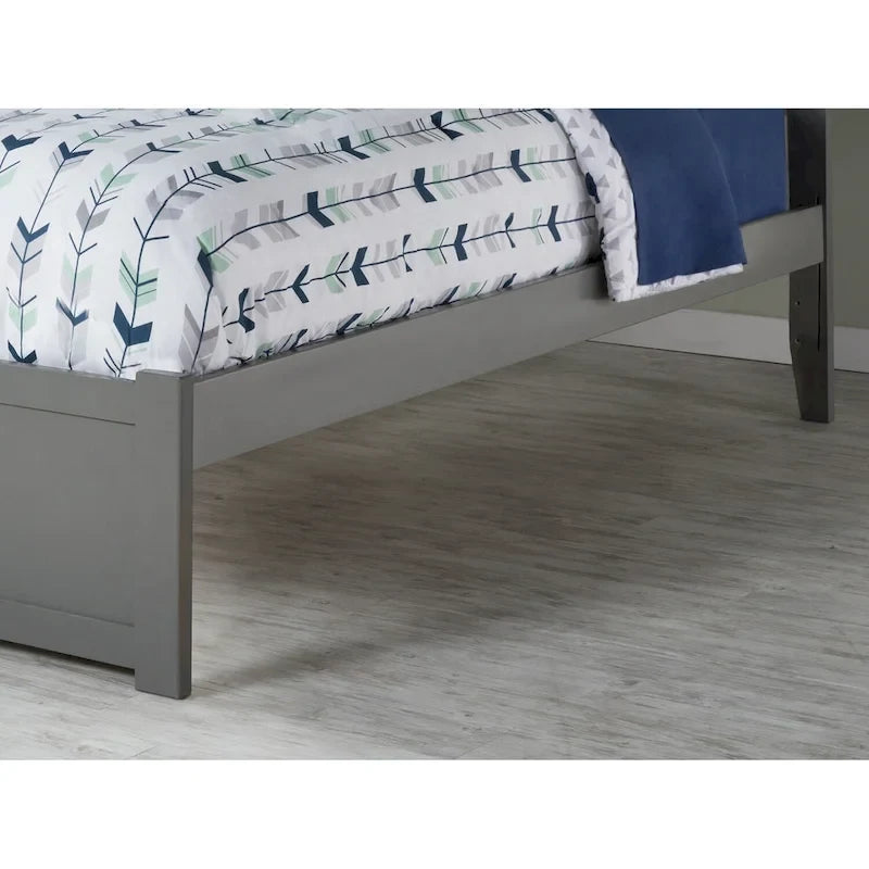 Lit plateforme King avec pied de lit à panneau, lit gigogne Twin XL et lattes en bois Noyer